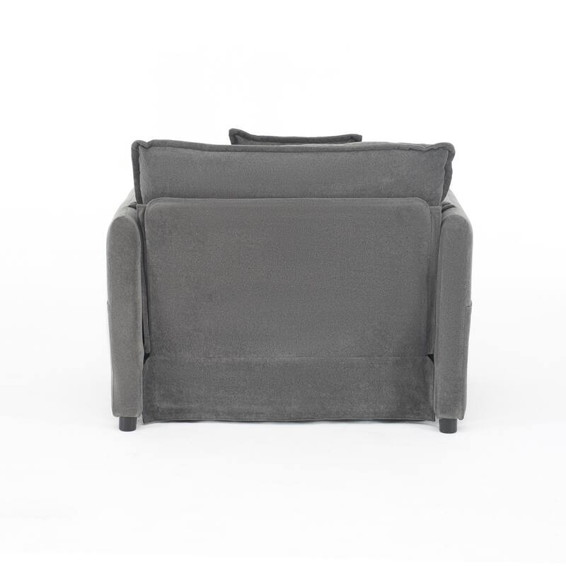 Anmytek Oversized Modern Grey Chenille Armchair with Toss Pillow and Deep Seat