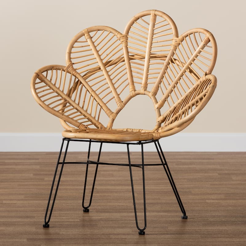 Garan Modern Bohemian Natural Brown Rattan & Black Metal Accent Chair