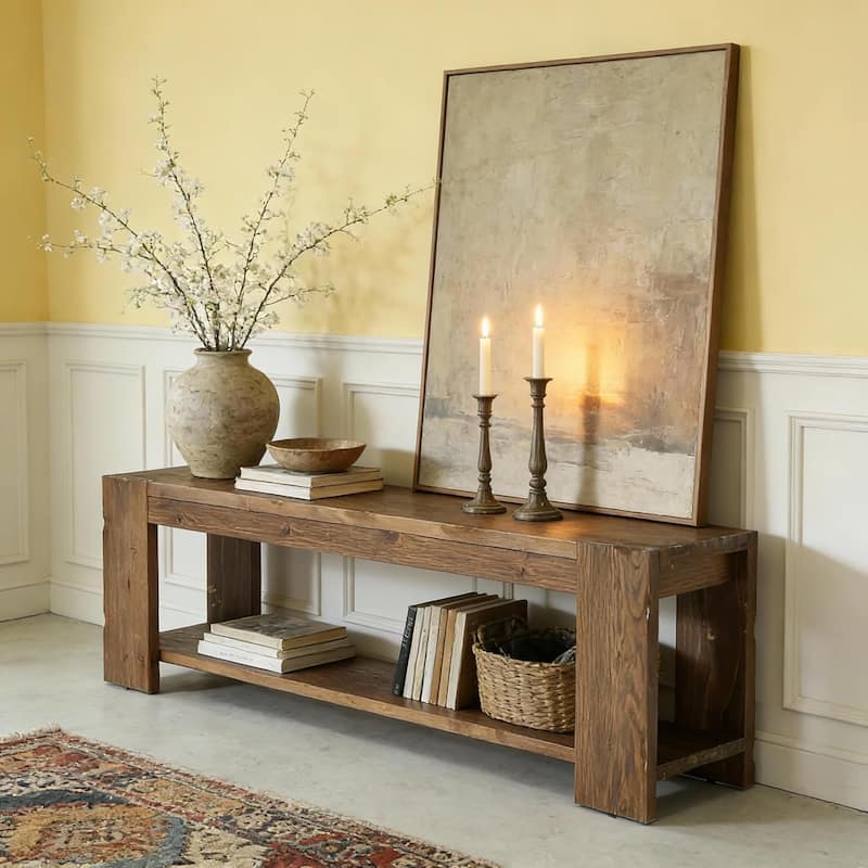 Solid Wood TV Stand, 2-Tier Wooden TV Console Media Stand, Entertainment Center with Open Storage Shelf for Living Room, Bedroom