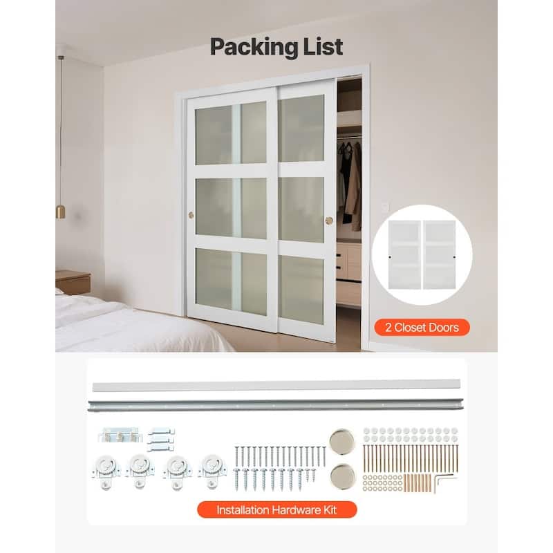 White Wood MDF Sliding Closet Doors with Frosted Glass Panels