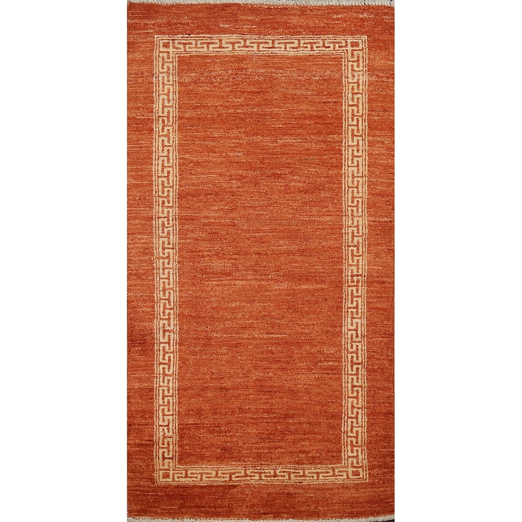 Bordered Geometric Gabbeh Kashkoli Runner Rug Hand-knotted Wool Carpet - 2'4" x 4'8"