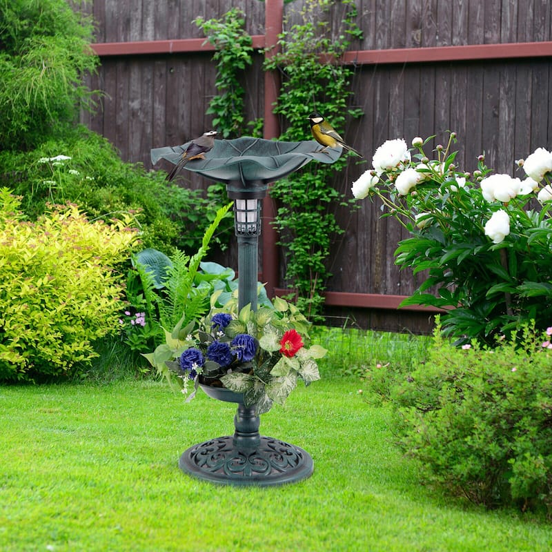 Gymax Solar Bird Bath Standing Pedestal Birdbath & Feeder Combo w/