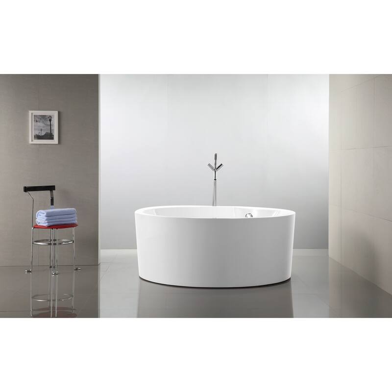 Vanity Art 59-Inch Freestanding Acrylic Bathtub Modern Stand Alone Soaking Tub with Chrome Finish Overflow & Pop-up Drain