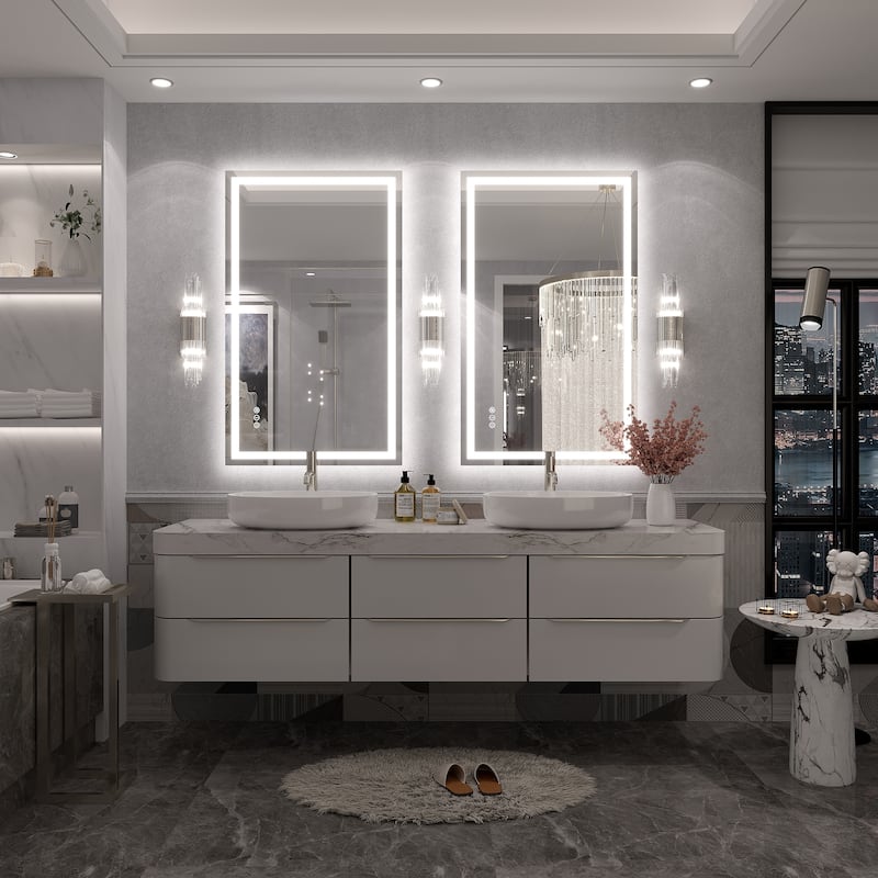 Large LED Bathroom Mirror with UL Listed, Front and Backlit, Anti-Fog