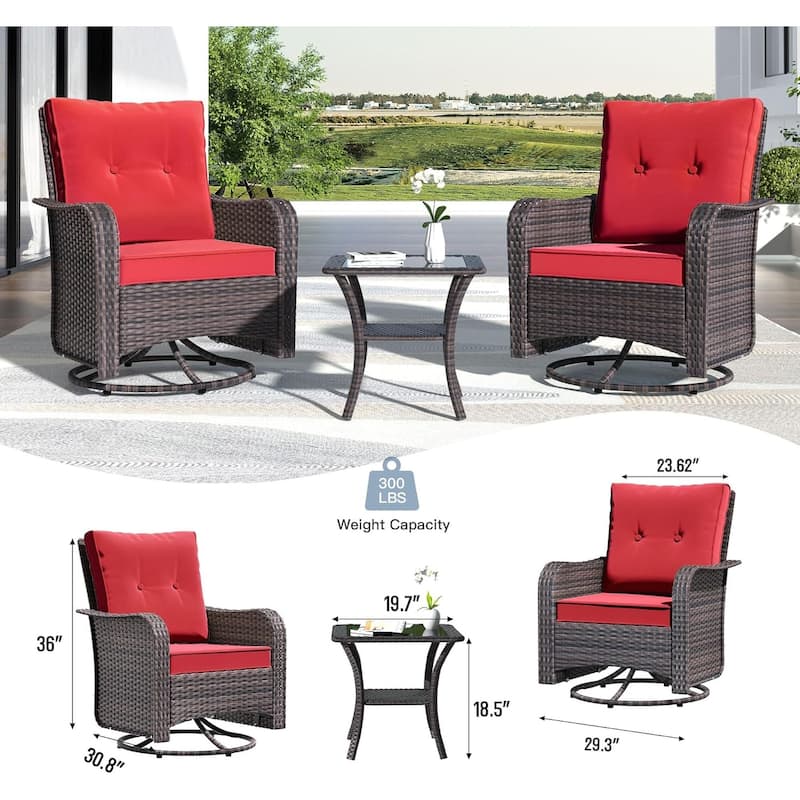 Patio Furniture Sectional Sofa Set, PE Rattan Swivel Rocking Chairs Patio Conversation Set