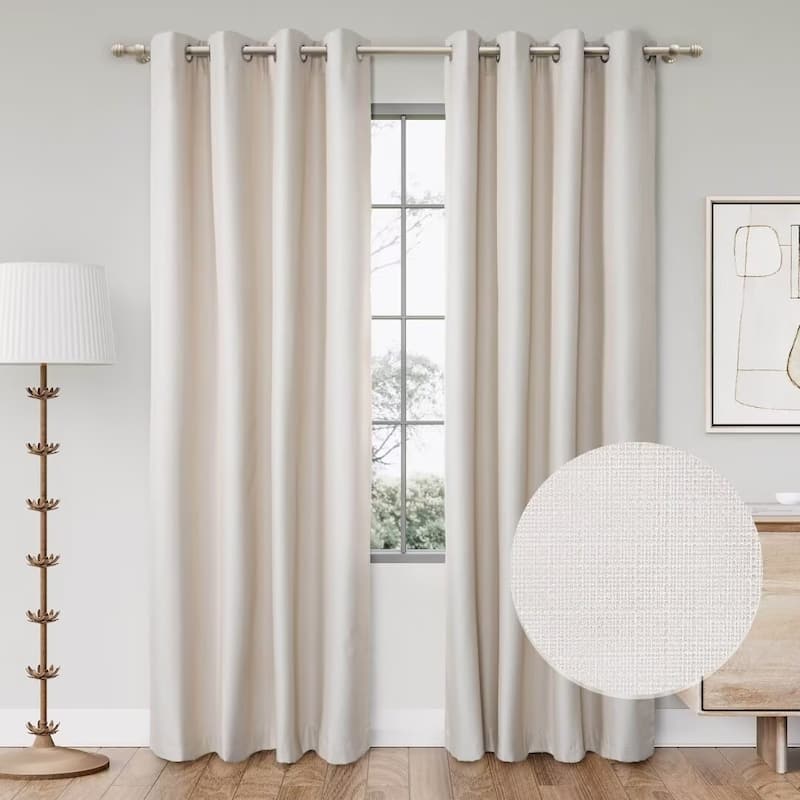 Textured Grid 100% Blackout Grommet Curtain Pair(2 Panels) - 52"Wx108"L - Linen