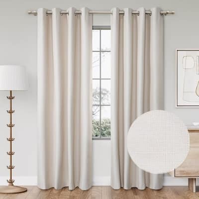 Textured Grid 100% Blackout Grommet Curtain Pair(2 Panels)