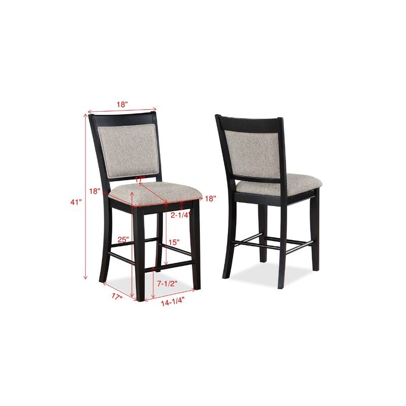 2-Piece Farmhouse Counter Stool Set - Black & Light Gray with Footrest & Upholstered Back