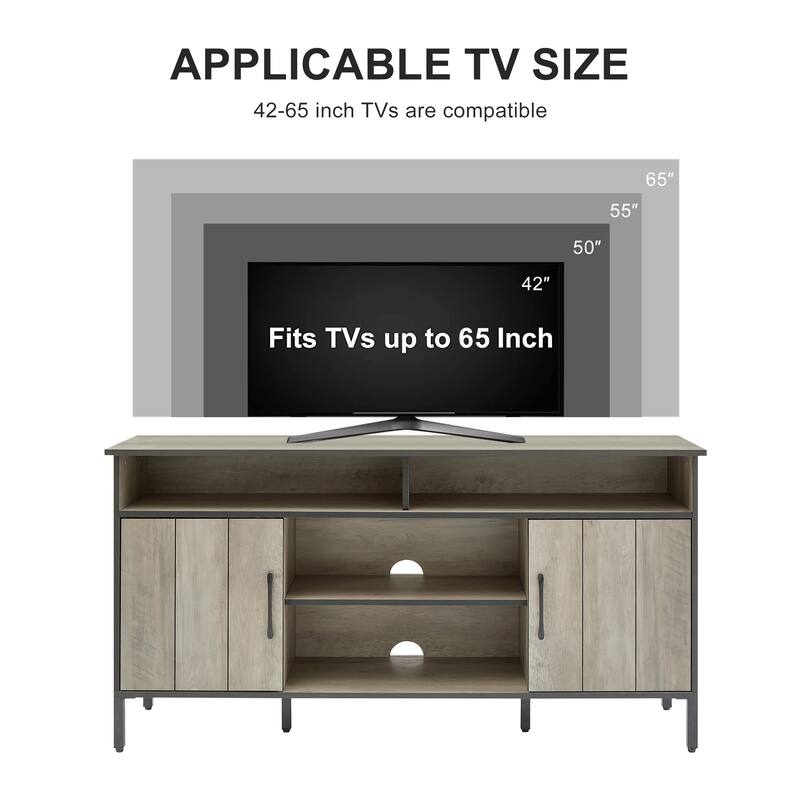58 Inch Farmhouse TV Stand for up to 65" TV with Doors and Open Shelves Media Console Power Outlet