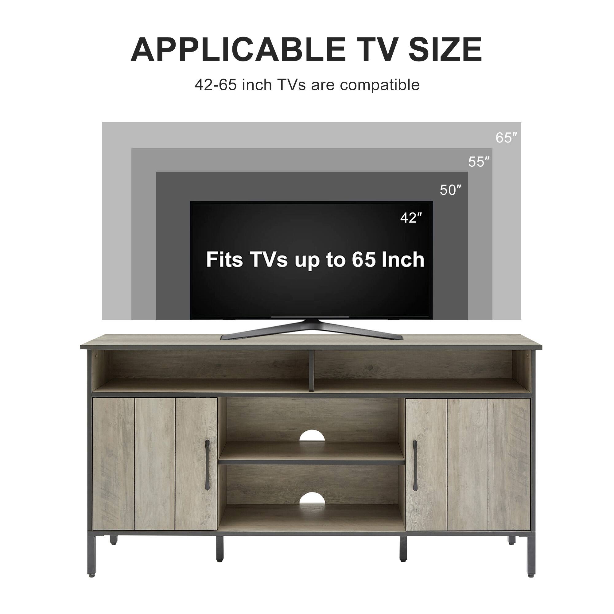 Rustic Gray TV Stand Console for 65inch TVs, Sliding Door