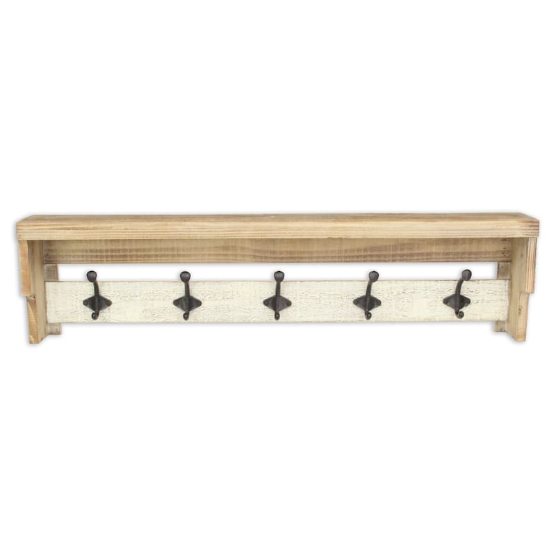 Multicolored Wood Farmstyle Coat Rack with Shelf - W: 31.5" x D: 8" x H: 5"