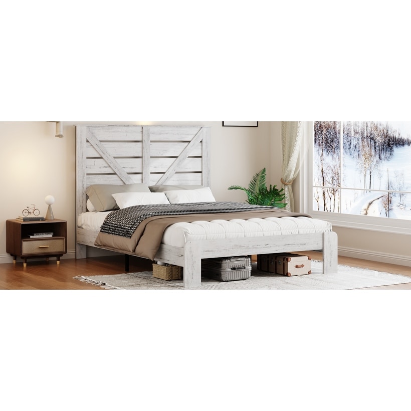 Versatile Wood Platform Bed Frame with Silent Assembly