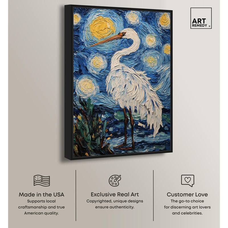 Crane in Starry Night Canvas by Art Remedy