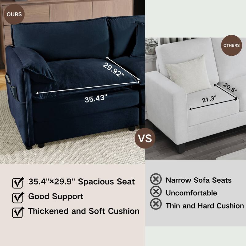 Modern Modular 3 Seat Sofa with Deep Dual Layer Cushions and Storage Pockets for Living Room and Guest Room