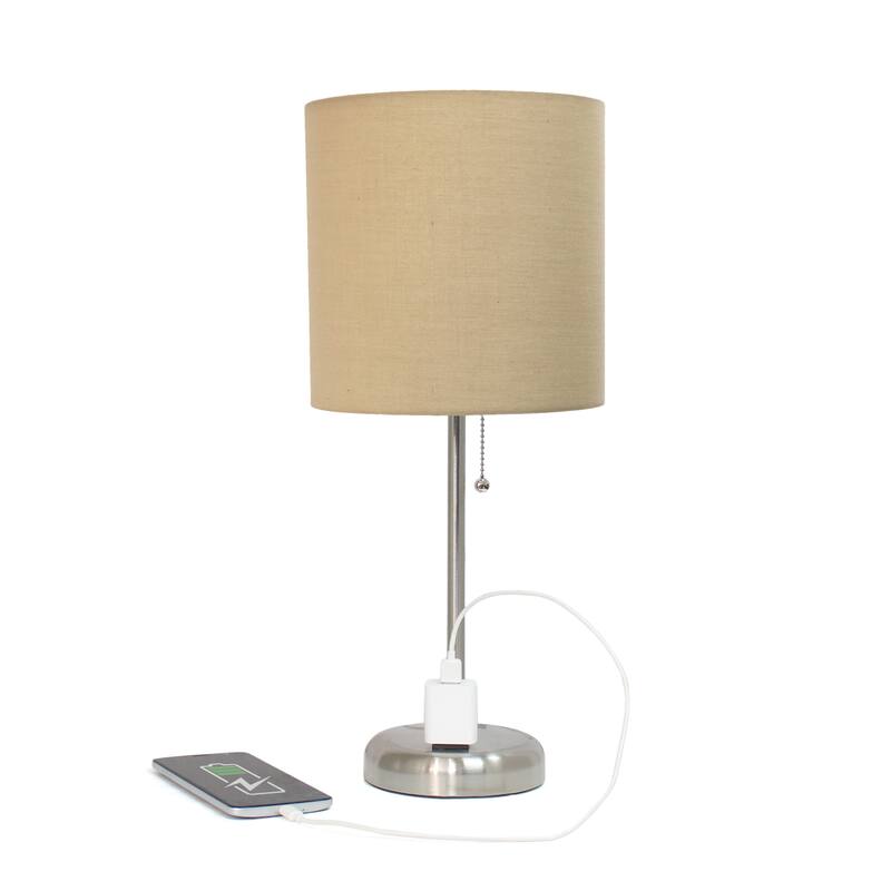 19.5" Power Outlet Metal Lamp in Steel w Aqua Shade