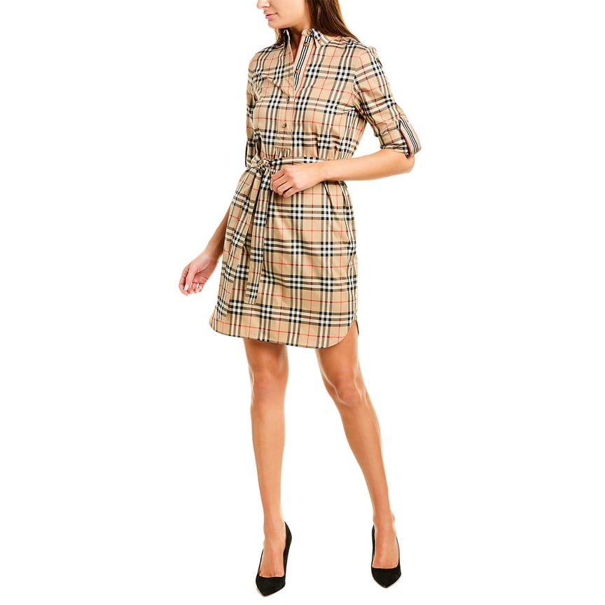 Shop Burberry Vintage Check Tie Waist Shirtdress On Sale