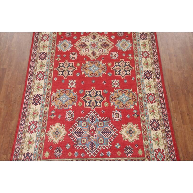 Hand Knotted Oriental 100% Wool Carpet Traditional Geometric Red Kazak Area Rug - 9' 11'' X 6' 6''