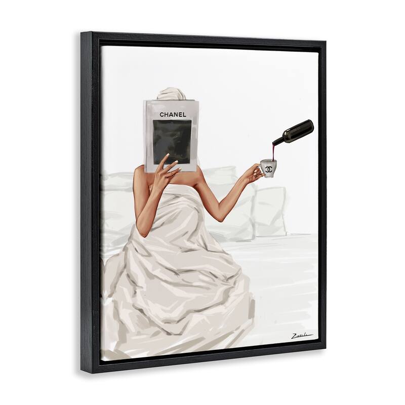 Stupell Pouring Drink in Bed Framed Floater Canvas Wall Art Design By Ziwei Li