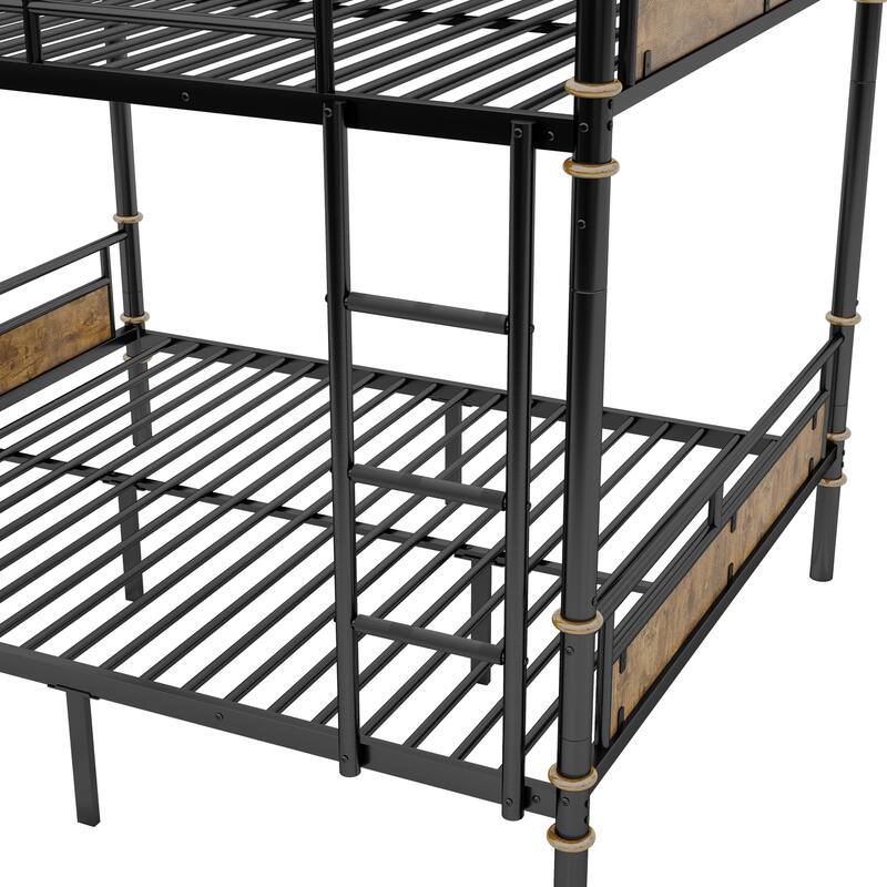 Full over Full Metal Bunk Bed, Industrial Detachable Bunkbeds with Safety Guard Rails for Teens