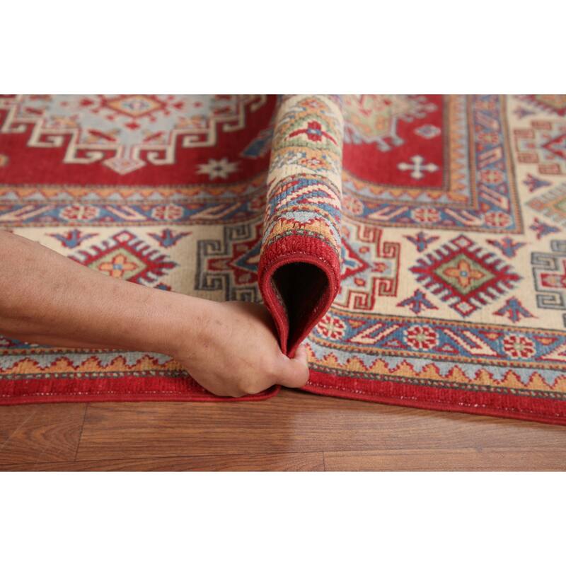 Hand Knotted Oriental 100% Wool Carpet Traditional Geometric Red Kazak Area Rug - 10' 5'' X 6' 3''