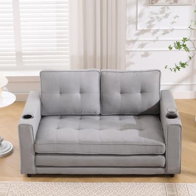 Foldable Tufted Loveseat with Pull Out Convertible Sleeper Couch Bed