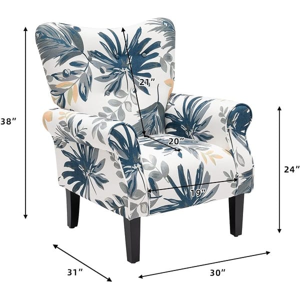 dimension image slide 1 of 12, EROMMY Wing back Arm Chair, Upholstered Fabric High Back Chair with Wood Legs