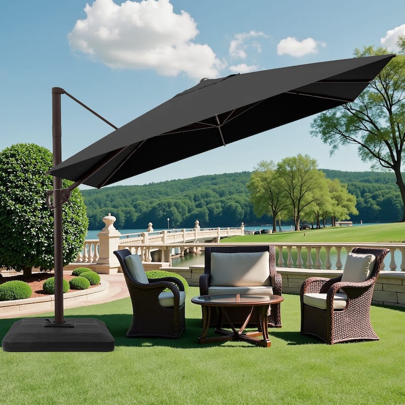 Pellebant 9 FT x 11 FT Outdoor Cantilever-Offset Umbrella with Premium Base Stand - Black