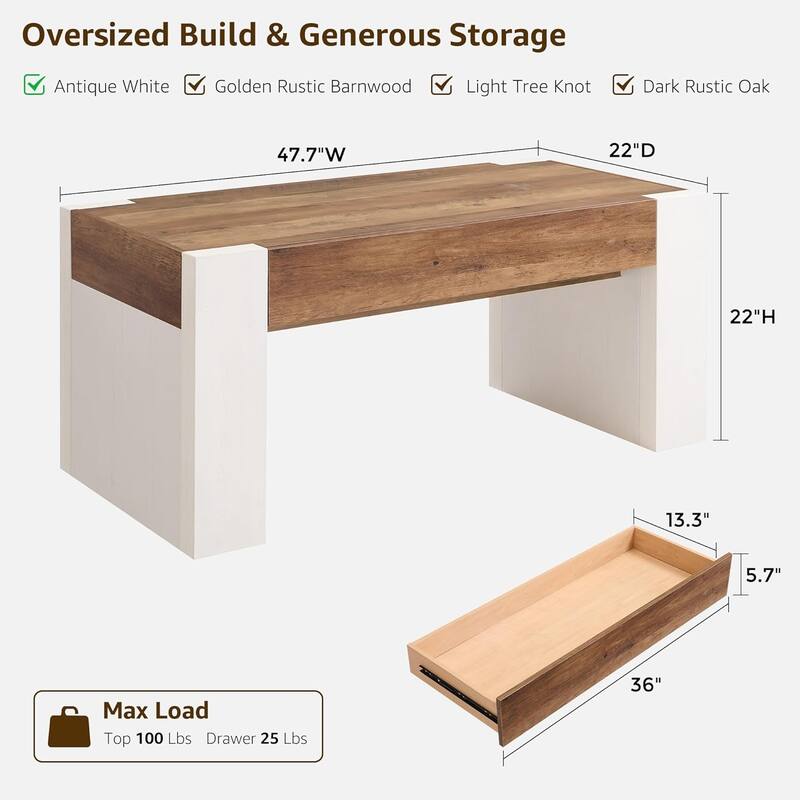 Modern Coffee Table, Wooden Living Room Table w/ Hidden Storage Drawer