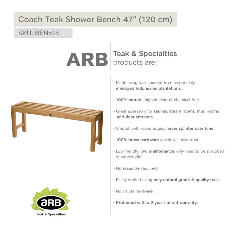Teak Shower Bench Coach 47" (120 cm)