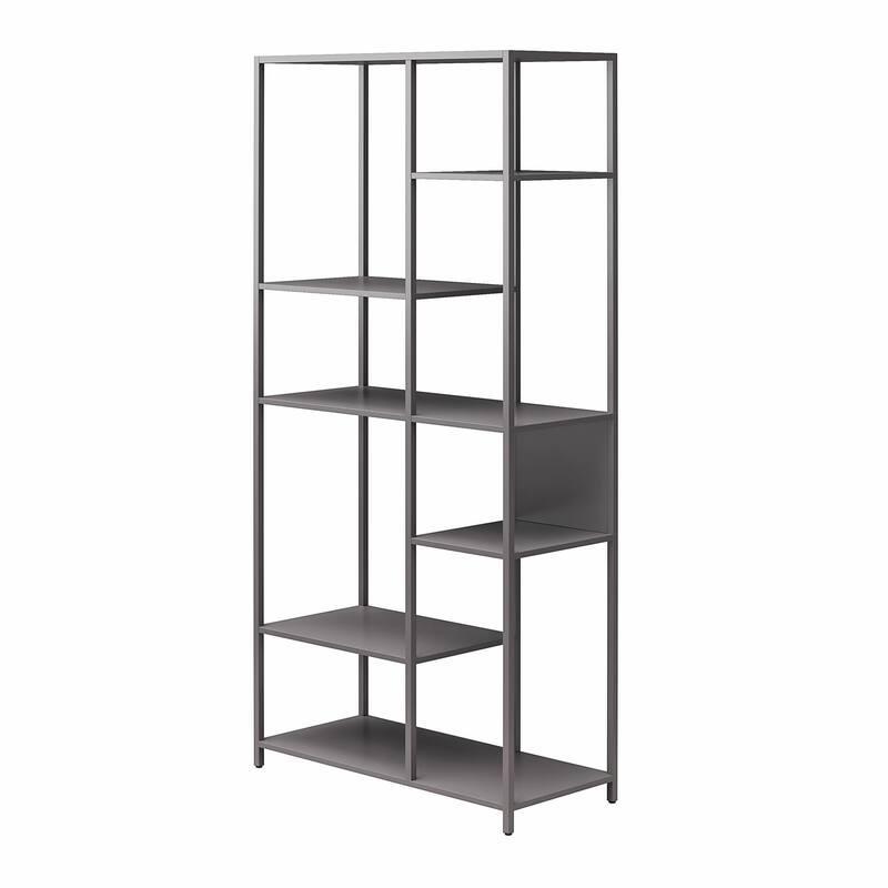 Roomfitters Mission District Metal Bookcase Room Divider with 6 Variating Shelves, Modern Gray