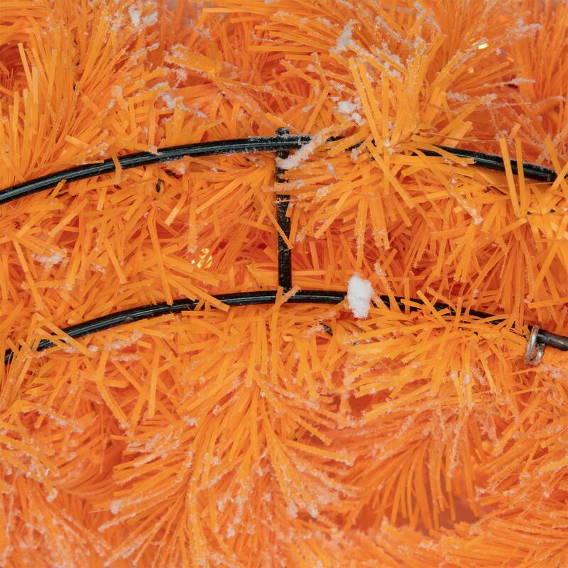 Pre-Lit Flocked Pine Artificial Christmas Wreath - 24" - Orange - Clear Lights