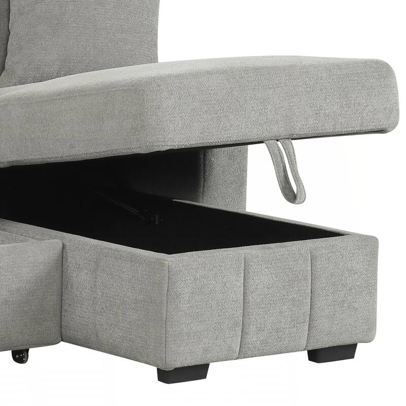 L-Shaped Sectional Sleeper Sofa with Reversible Storage Chaise, Drop-Down Center Back Cushion with Dual Cup Holders