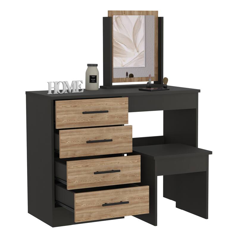 TUHOME Kaia Makeup Dressing Table with Mirror and 4 Drawers