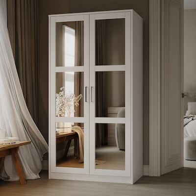 Palace Imports 100% Solid Wood 2-Door Urban Wardrobe Armoire with Solid and Mirrored Doors