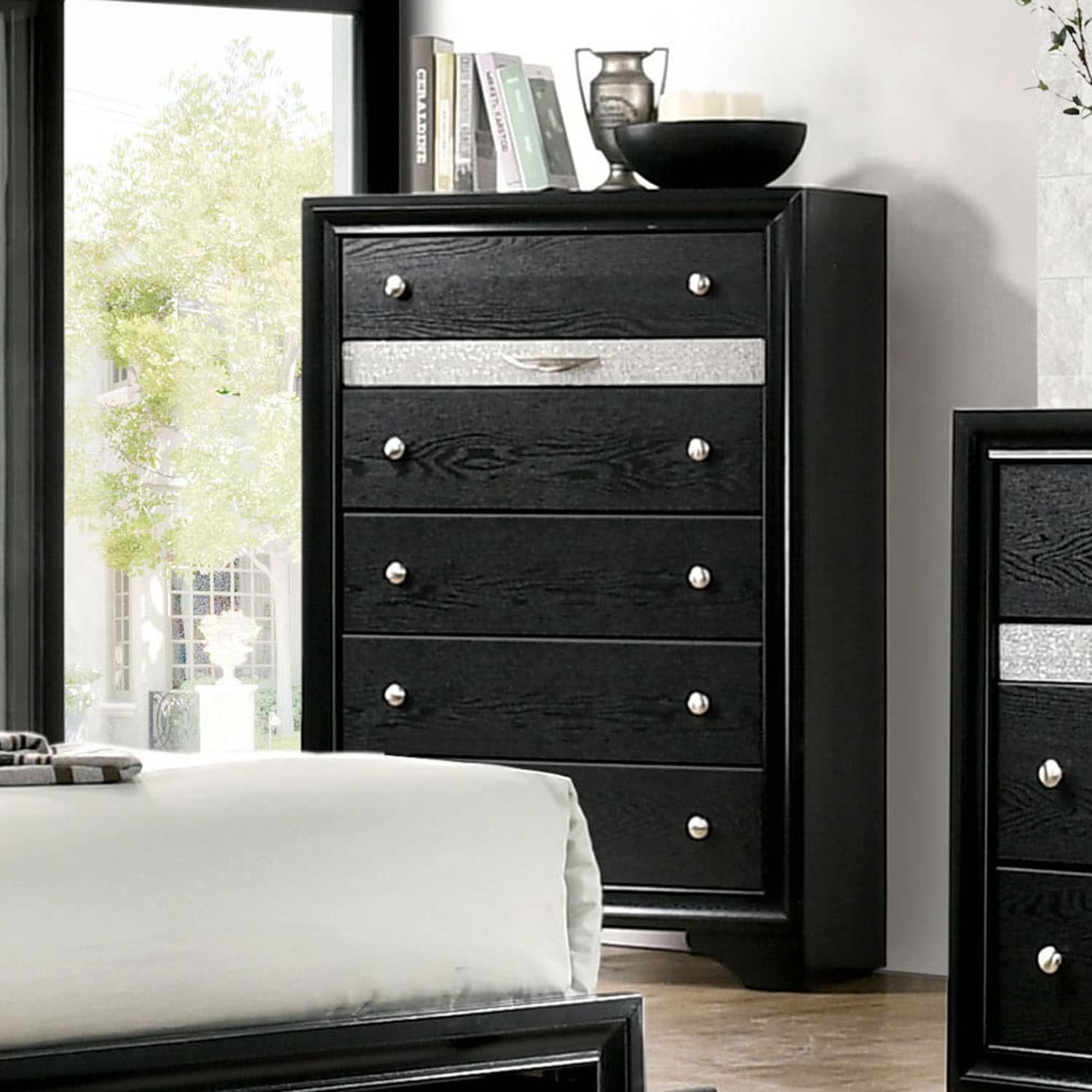 black and silver dresser set Crown Mark Regata Black/Silver Dresser