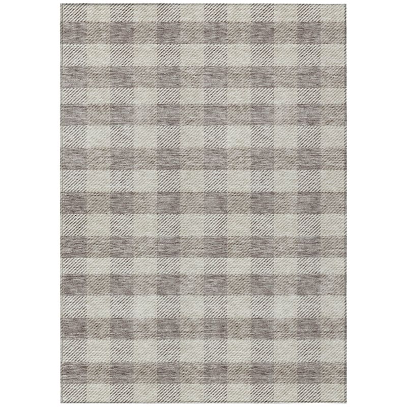 HomeRoots Plaid Transitional Rectangle Outdoor Rug