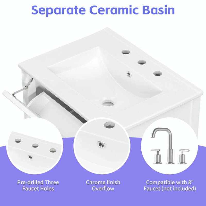 24-Inch Bathroom Vanity with Sink, Solid Wood and MDF Cabinet