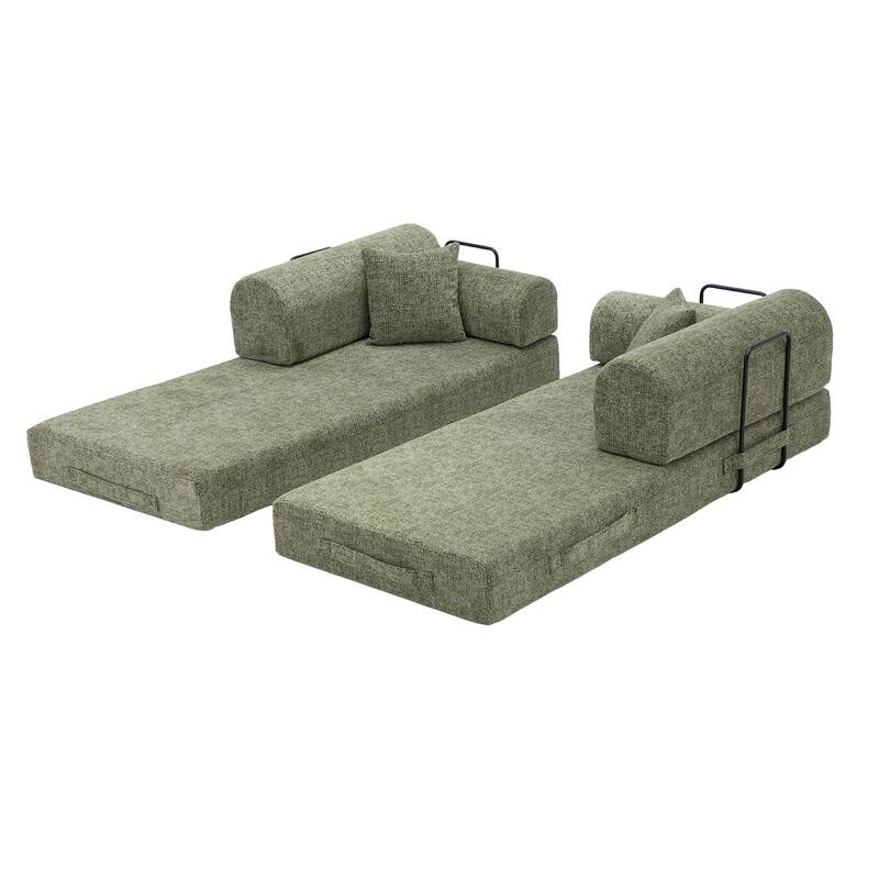 Convertible Sleeper Sofa Bed with Cylindrical Pillow, Corduroy Folding Mattress Couch, Floor Sofa Lounge Couch for Bedroom