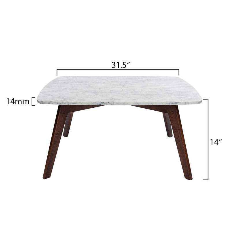Vezzana 31" Square Italian Carrara White Marble Coffee Table with Walnut Legs