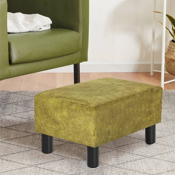 slide 1 of 18, Adeco Modern Rectangle Ottoman stool Velvet Fabric Padded Footrest Olive