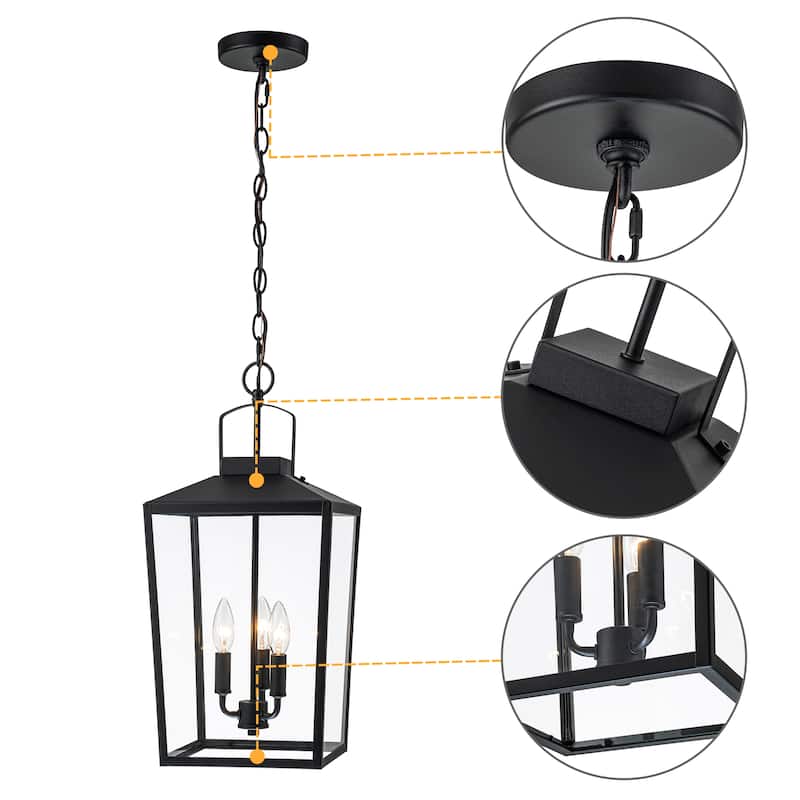 3-Light Black Outdoor Pendant Light with Clear Glass