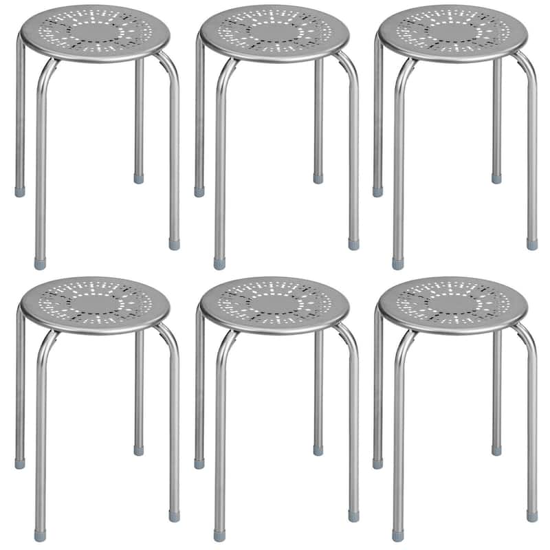 Set of 6 Stackable Daisy Backless Round Metal Stool Set - 11.6" x 17.5"