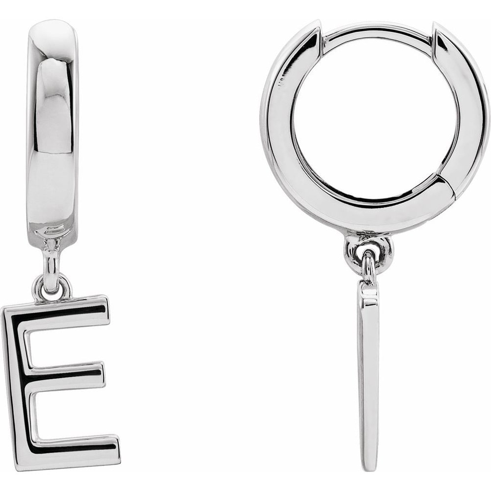 14K White Gold Single Initial E Earrings for Women