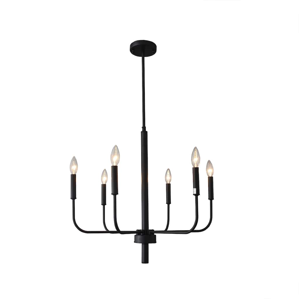 6 Light Candle Style Chandelier in Matte Black Finish - 22"H x 24"W x 24"D