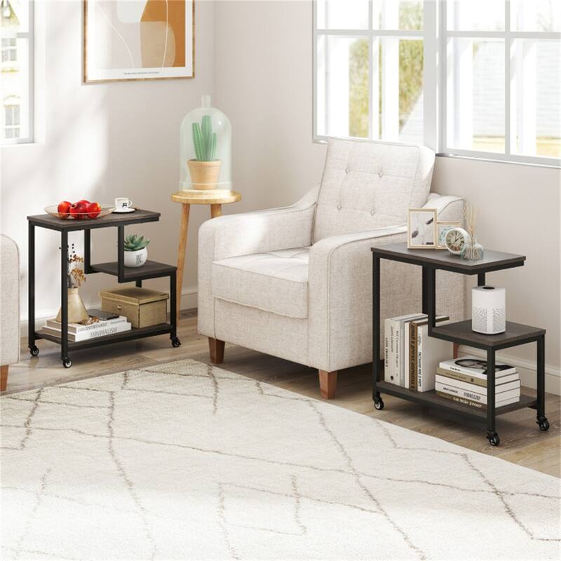 Engineered Wood and Metal G Shaped Side Table with Casters - 23" x 12" x 24"