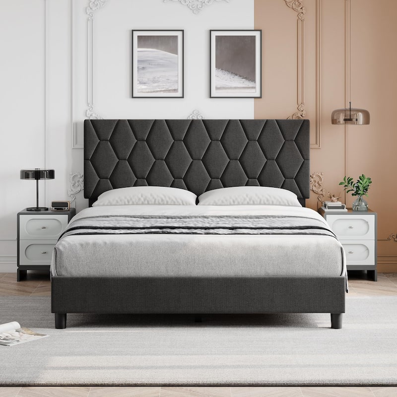 Bed Frame with Headboard - Grey - Queen