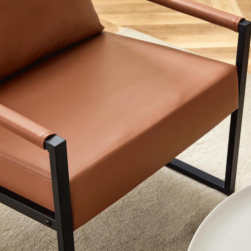 Set of 1 Classic Brown PU Leather and Metal Frame Sofa, A Perfect Blend of Modern and Industrial Styles