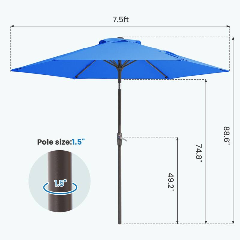 7.5-ft Patio Market Umbrella with UV-Risistance,Crank & Tilt