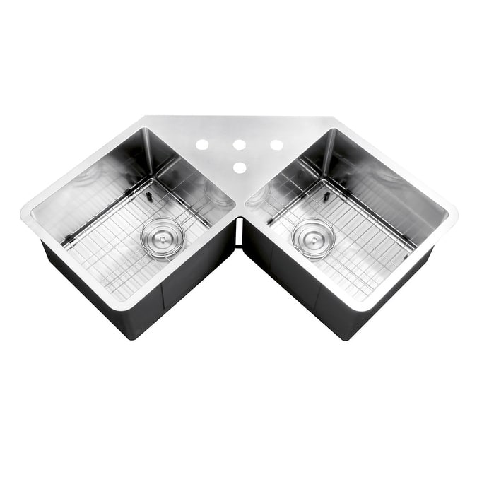 Ruvati Corner Butterfly Undermount Kitchen Sink 16 Gauge 44" Double Bowl - RVH8400 - 43-3/4″x 23″