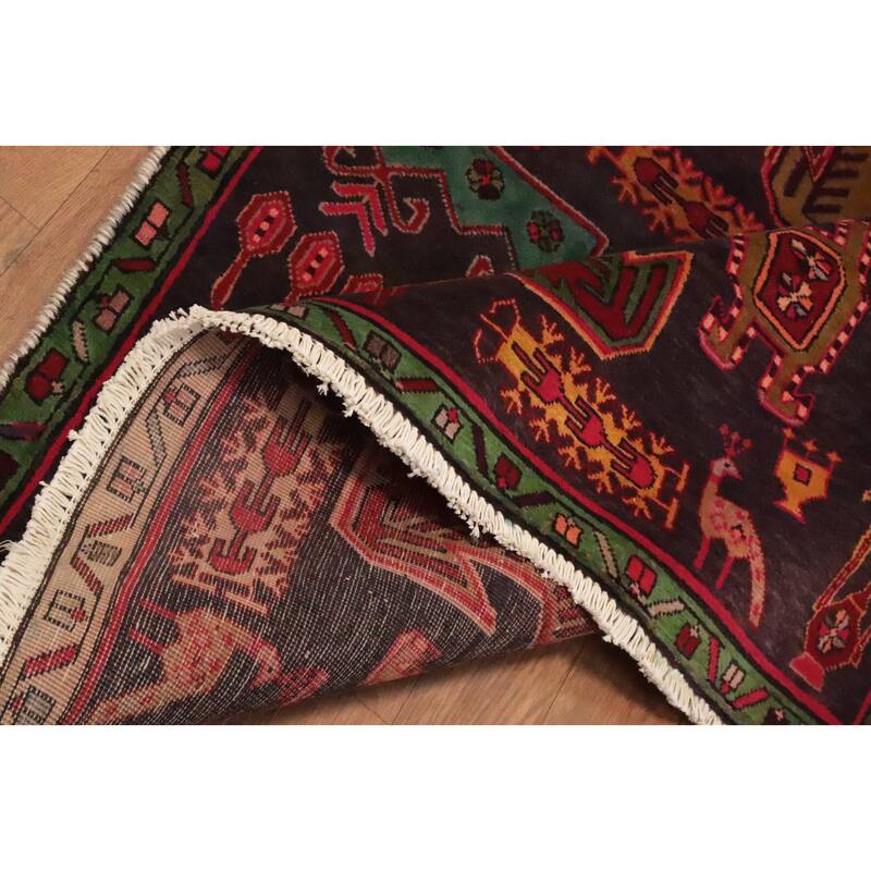 Hand Knotted Oriental 100% Wool Carpet Traditional Tribal Purples Ardebil Runner Rug - 9' 6'' X 3' 5''